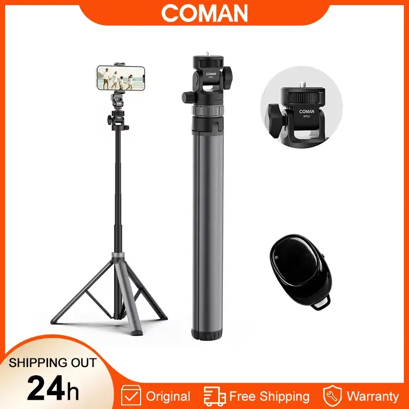 Tripé Portátil COMAN MT61 1.96M para Luz LED Projetor Flash Softbox com Bluetooth Sem Fio para Sony Canon iPhone
