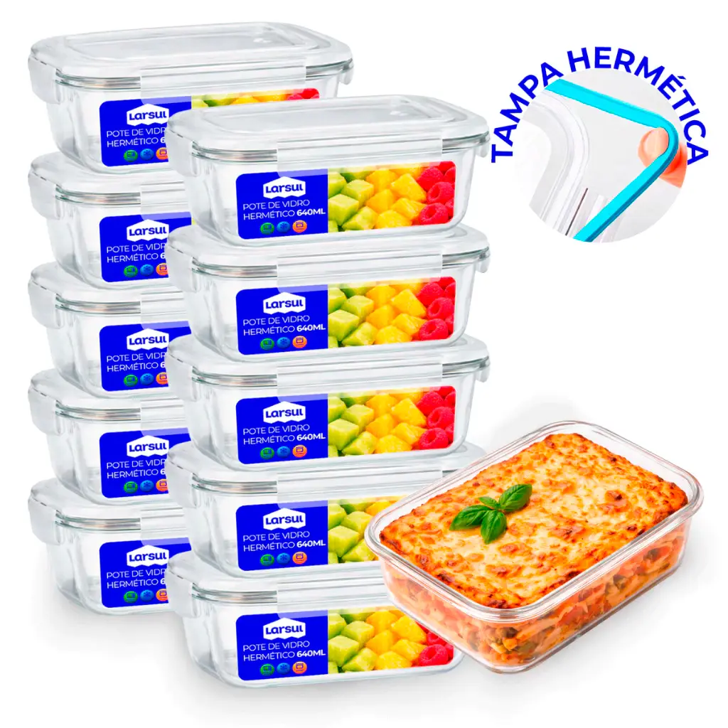 Conjunto 2/3/5/10 Potes 370/640/640ml Vidro Hermético Mantimentos Marmita Fitness - 1