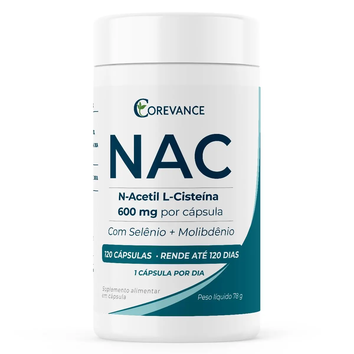 NAC 600mg N-Acetil L-Cisteína + Selênio + Molibdênio 120 Cápsulas 4 Meses | 600 mg em 1 Cápsula ao dia · Precursora da Glutationa: Fornece Cisteína, que o Corpo usa para Produzir Glutationa