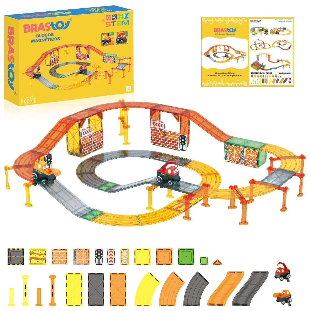 Brastoy Blocos de Montar Magnéticos Construção STEM Brinquedos Infantil 100 Peças