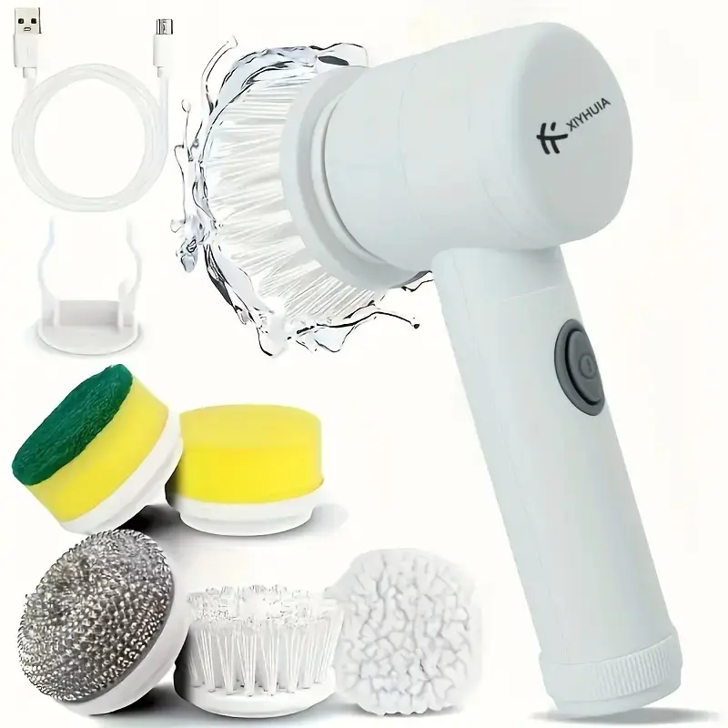 Lava-Chão Elétrico 5-em-1 Sem Fio com Escovas Substituíveis para Banheiro e Cozinha - 1