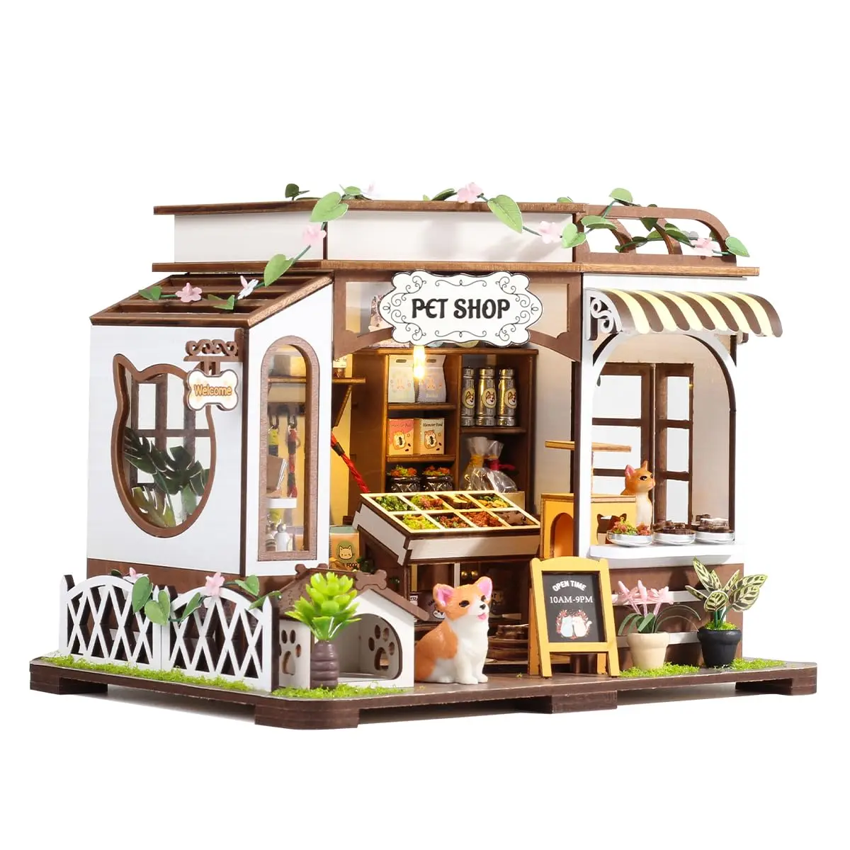 Conjunto DIY de Pet Shop - Artesanato Criativo com Mini Móveis e Kit de Iluminação, Para Crianças a Partir de 14 Anos e Adultos