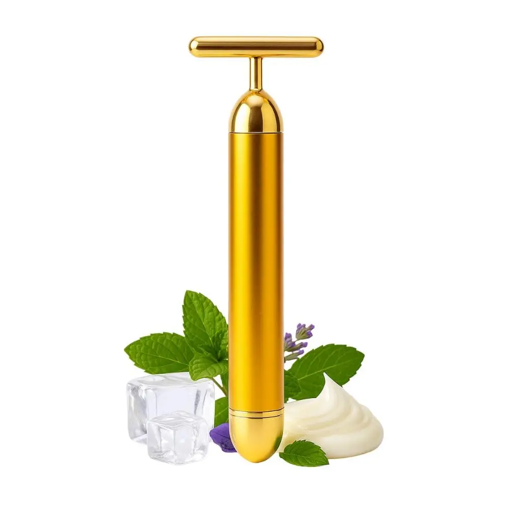 Massageador Facial T Gold 24K, Vibração Sônica, Efeito Lifting, Redução de Linhas, Olheiras e Inchaço