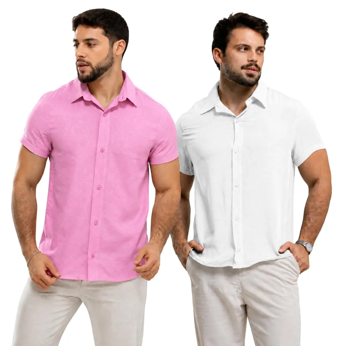 Kit 2 Camisa de linho Camisa Masculina para verão praia manga curta fresca moda