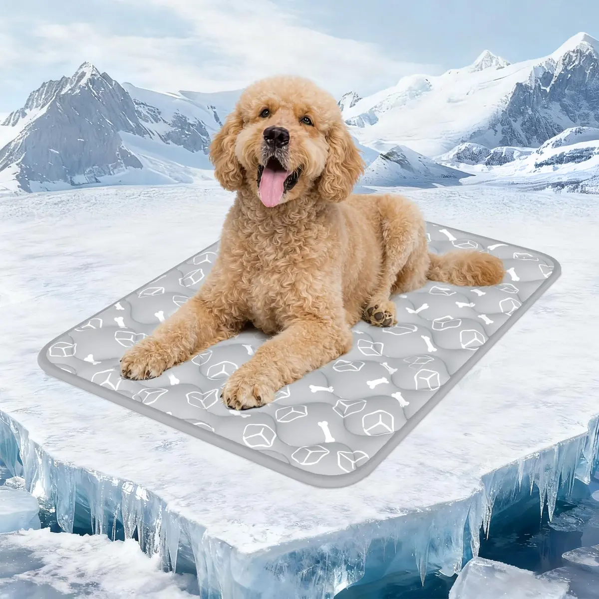 Rywell Tapete Gelado para Pet 90 x 70 cm, Arc-Chill Q-Max>0,5, Refrescância Duradoura, Muda de Cor com o Calor, Espessura Reforçada, Antiderrapante, Lavável à Máquina, Ideal para Cães Grandes, Cinza