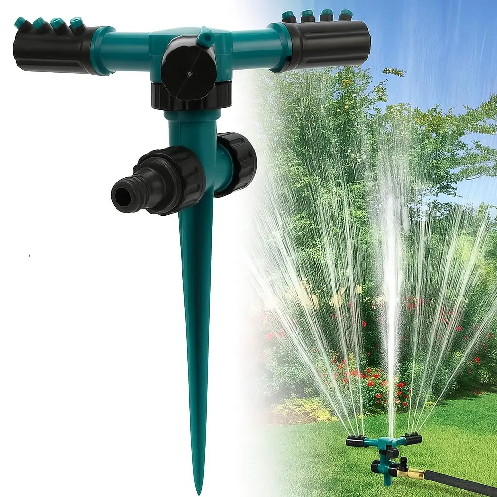 Aspersor de Jardim Giratório 360 Graus, Sistema de Irrigação para Gramado Profissional, Base com Estaca, Alta Pressão, Mangueira