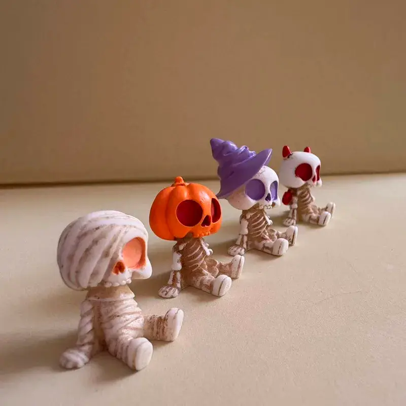 Conjunto de 4 Mini Figuras de Halloween, Decoração Assustadora em Resina com Abóboras, Fantasmas e Caveiras para Decoração de Festa, Casa e Jardim - 1
