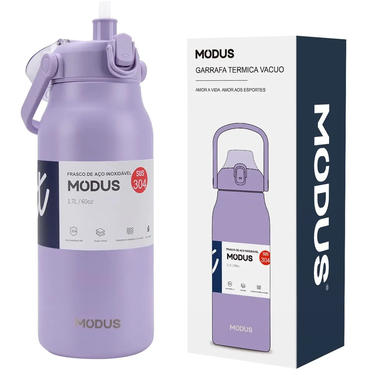 Garrafa Térmica De Grande Capacidade Isolada a Vácuo 1700mL (Roxo) - 1