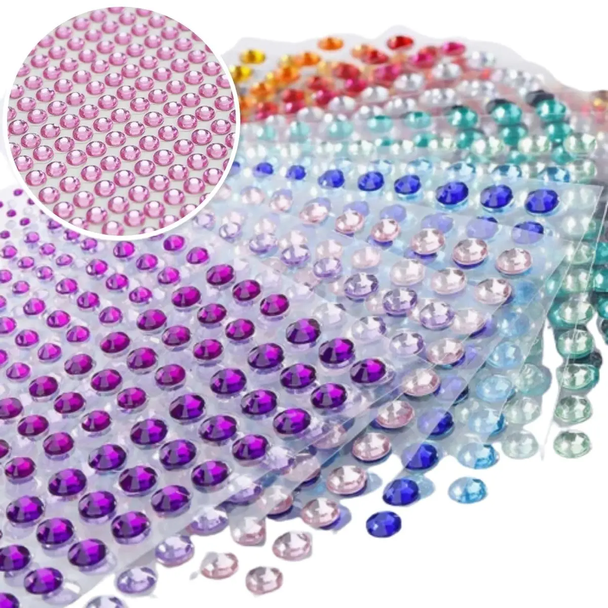 Cartela Adesiva Strass 3mm Nacarado com 840 Peças Chaton Autocolante Meia Pérola para Decoração Artesanato Unhas Festa (Rosa, 3mm)