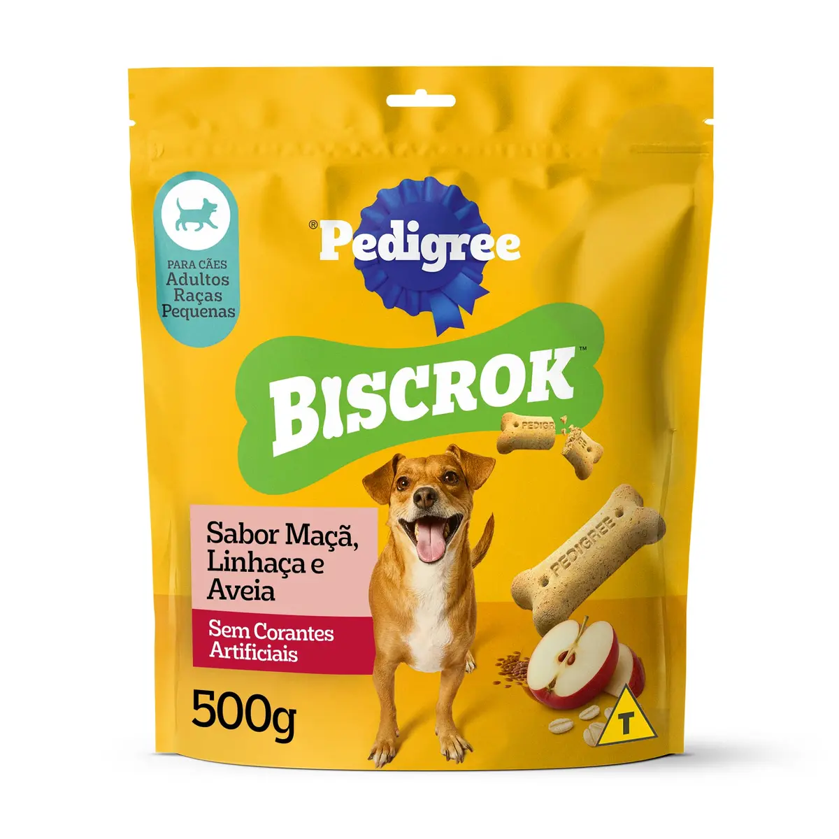 Biscoito Pedigree Biscrok Para Cães Adultos Raças Pequenas Sabor Maça, Linhaça e Aveia 500g