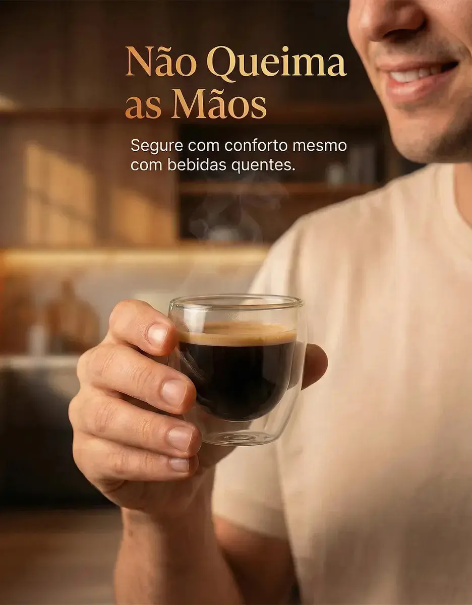 Copos Café Vidro Kit 6 Unidades Parede Dupla 90ml Borossilicato Transparente para Expresso Chá Bebidas Quentes Luxo thumbnail 4