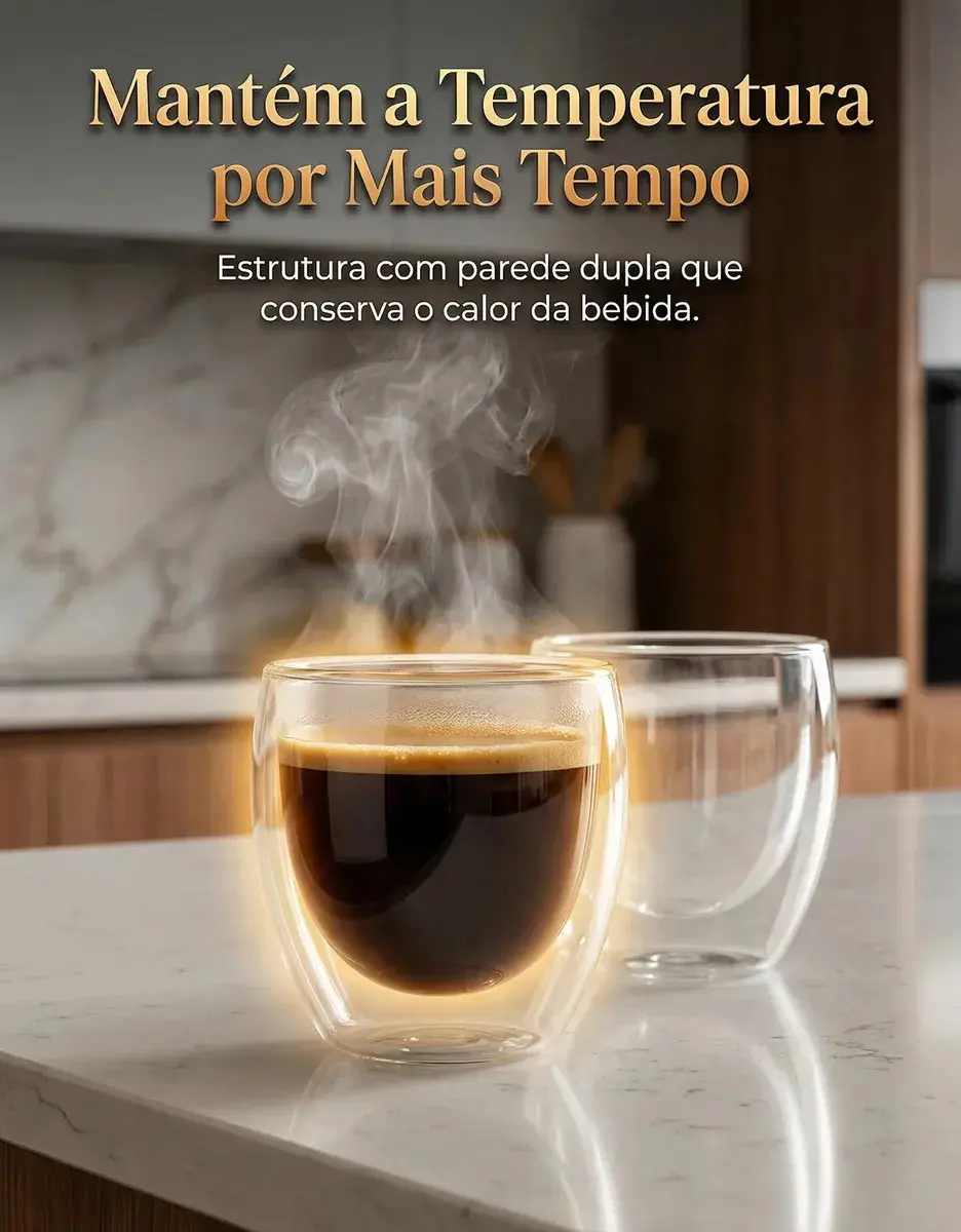 Copos Café Vidro Kit 6 Unidades Parede Dupla 90ml Borossilicato Transparente para Expresso Chá Bebidas Quentes Luxo thumbnail 5