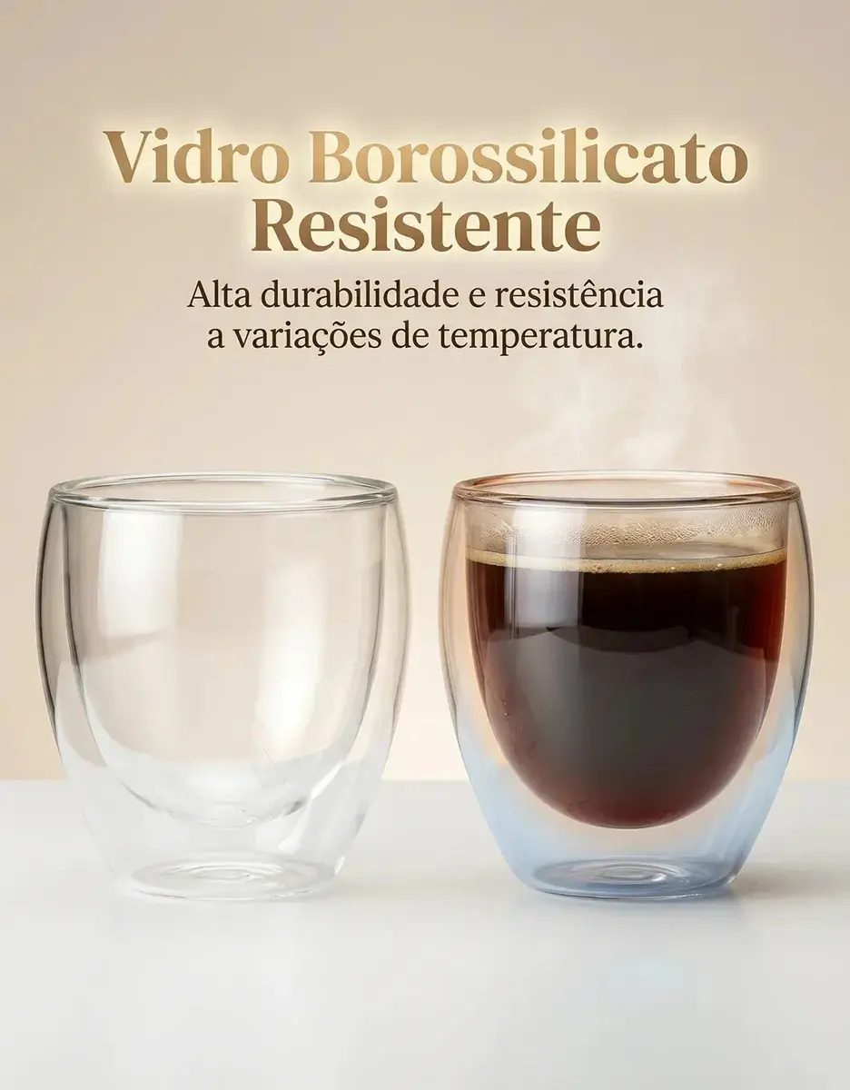 Copos Café Vidro Kit 6 Unidades Parede Dupla 90ml Borossilicato Transparente para Expresso Chá Bebidas Quentes Luxo thumbnail 6