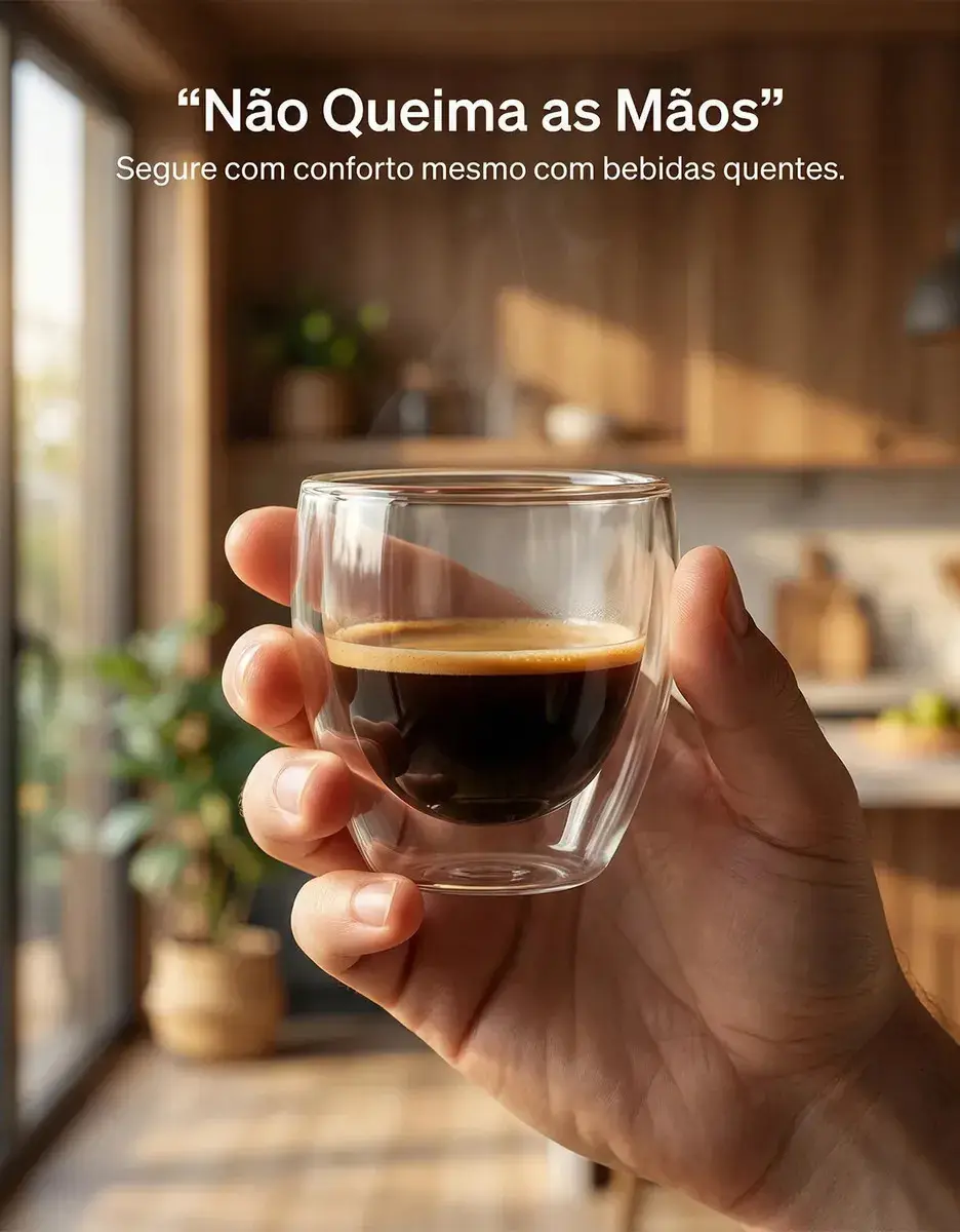 Copos Café Vidro Kit 6 Unidades Parede Dupla 90ml Borossilicato Transparente para Expresso Chá Bebidas Quentes Luxo thumbnail 8