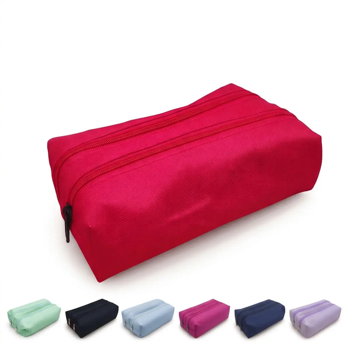 Estojo Escolar Duplo com 2 Zíperes Organizador para Lápis e Canetas em Poliéster Reforçado Preto com 2 Compartimentos Grande para Material Escolar Masculino e Feminino (Vermelho)