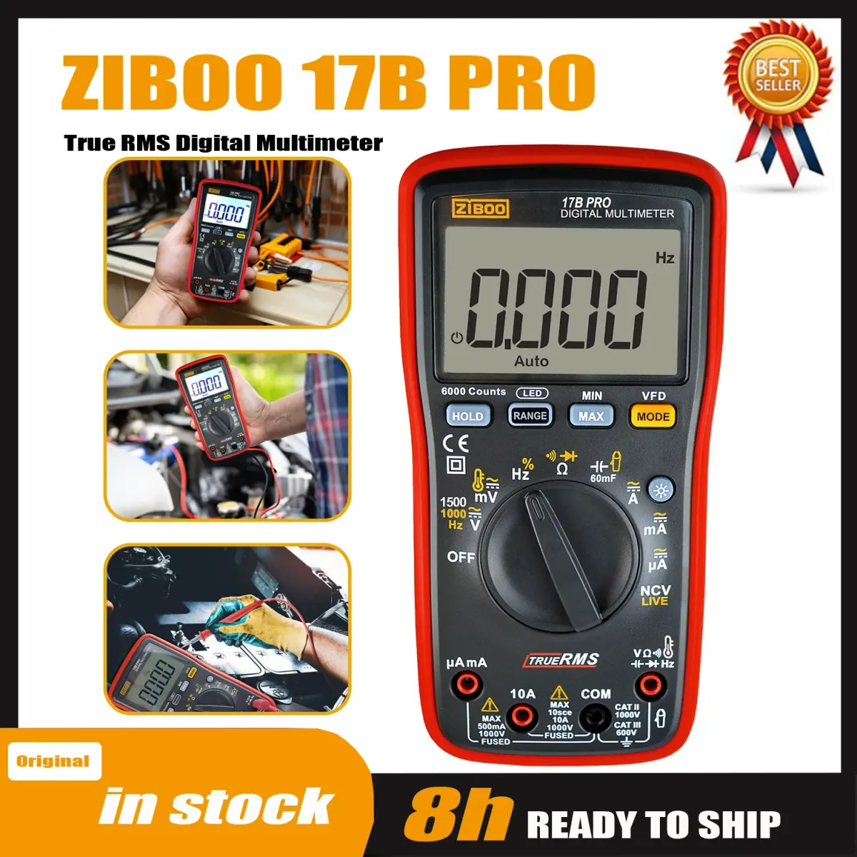 Ziboo 15b pro 17b pro multímetro digital true rms, para aplicações elétricas junto com capacitância de diodo de continuidade de resistência