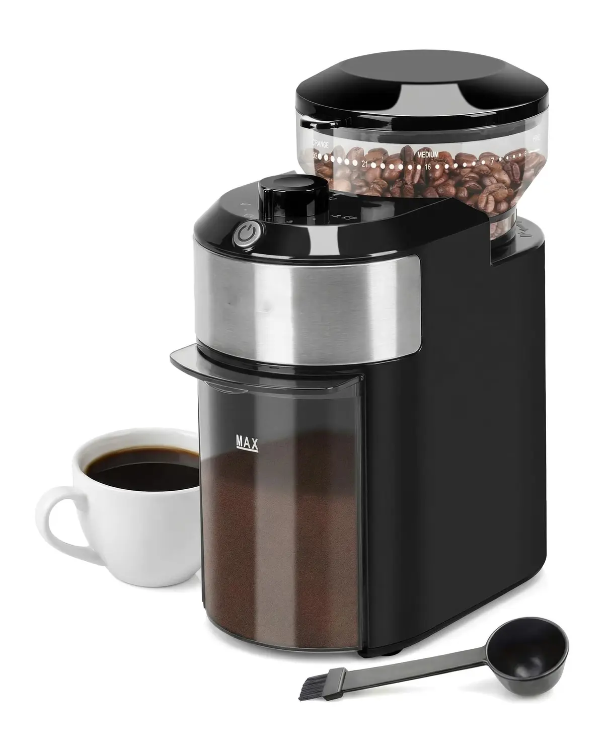 Moedor de Café Elétrico com 28 Configurações de Moagem, Capacidade para 12 Xícaras, 110V, Uso Doméstico