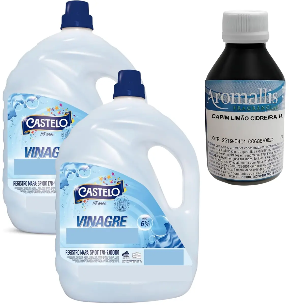 Kit Vinagre 10L (2x5L) para Lavar Roupas + Essência Hidrossolúvel 100ml – Amacia e Perfuma as Roupas (Capim Limão) - 1
