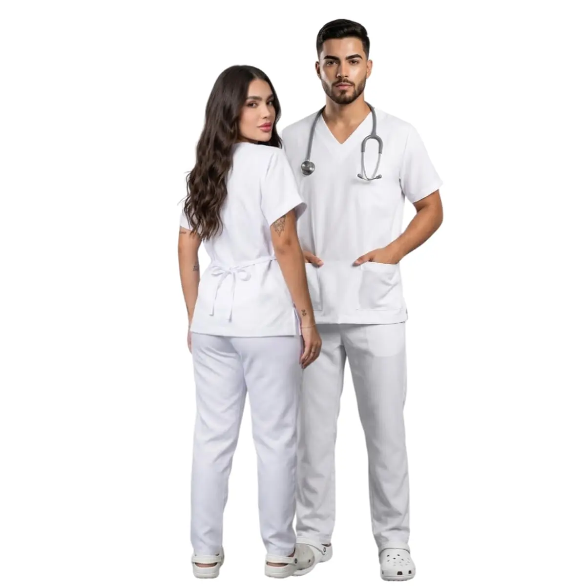 Conjunto Scrub Premium Unissex Calça e Blusa Tactel Elastano Bolsos Funcionais
