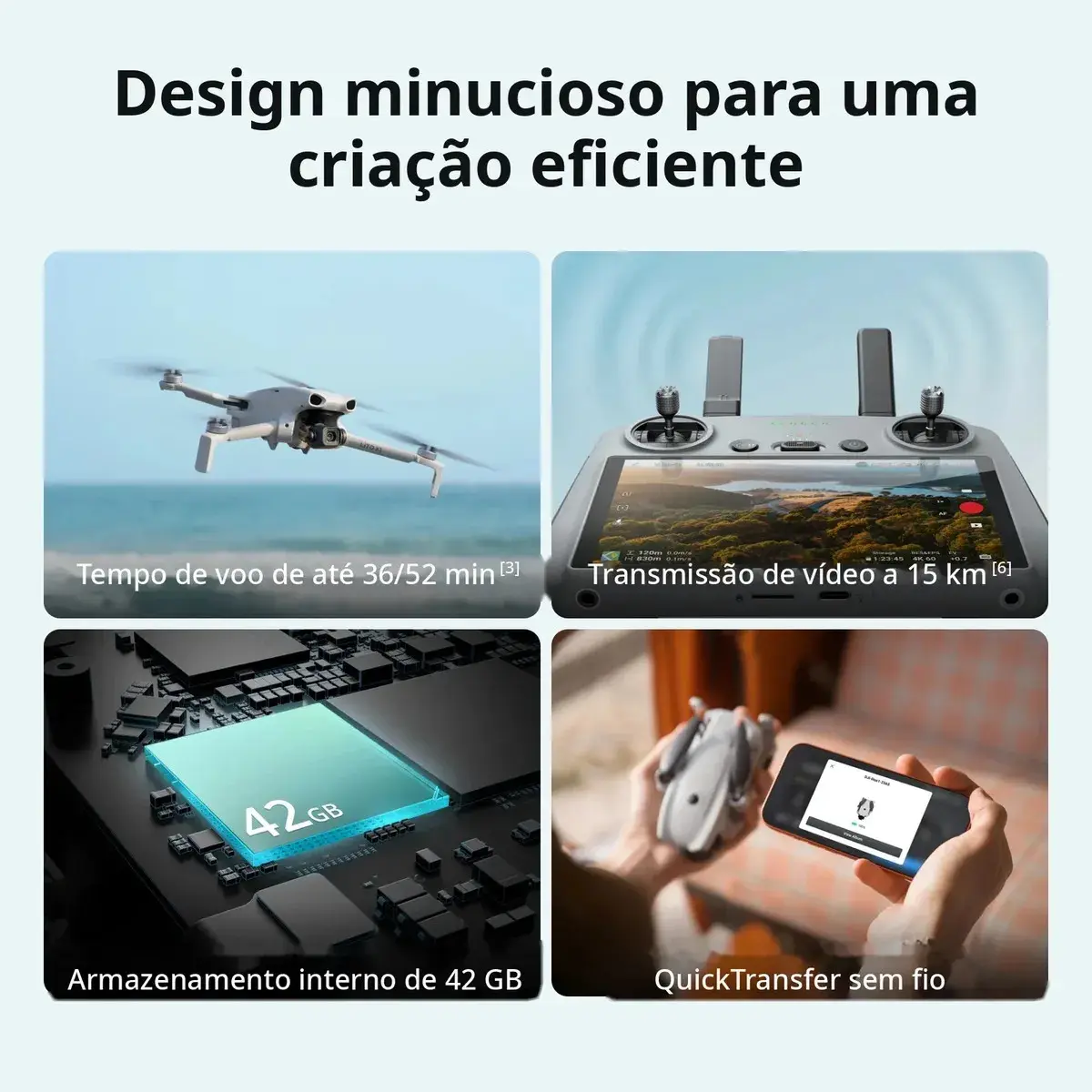 DJI Lito X1 Fly More Combo Controle C/ tela DJI RC 2, Drone com câmera 4K para iniciantes, detecção de obstáculos, ActiveTrack, sensor de 1/1.3", transmissão de vídeo de 15 km, 3 baterias - DJI083 thumbnail 6