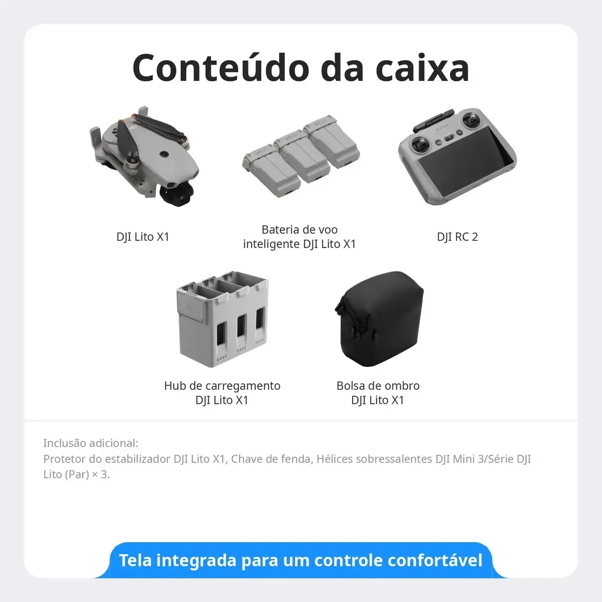 DJI Lito X1 Fly More Combo Controle C/ tela DJI RC 2, Drone com câmera 4K para iniciantes, detecção de obstáculos, ActiveTrack, sensor de 1/1.3", transmissão de vídeo de 15 km, 3 baterias - DJI083 thumbnail 7