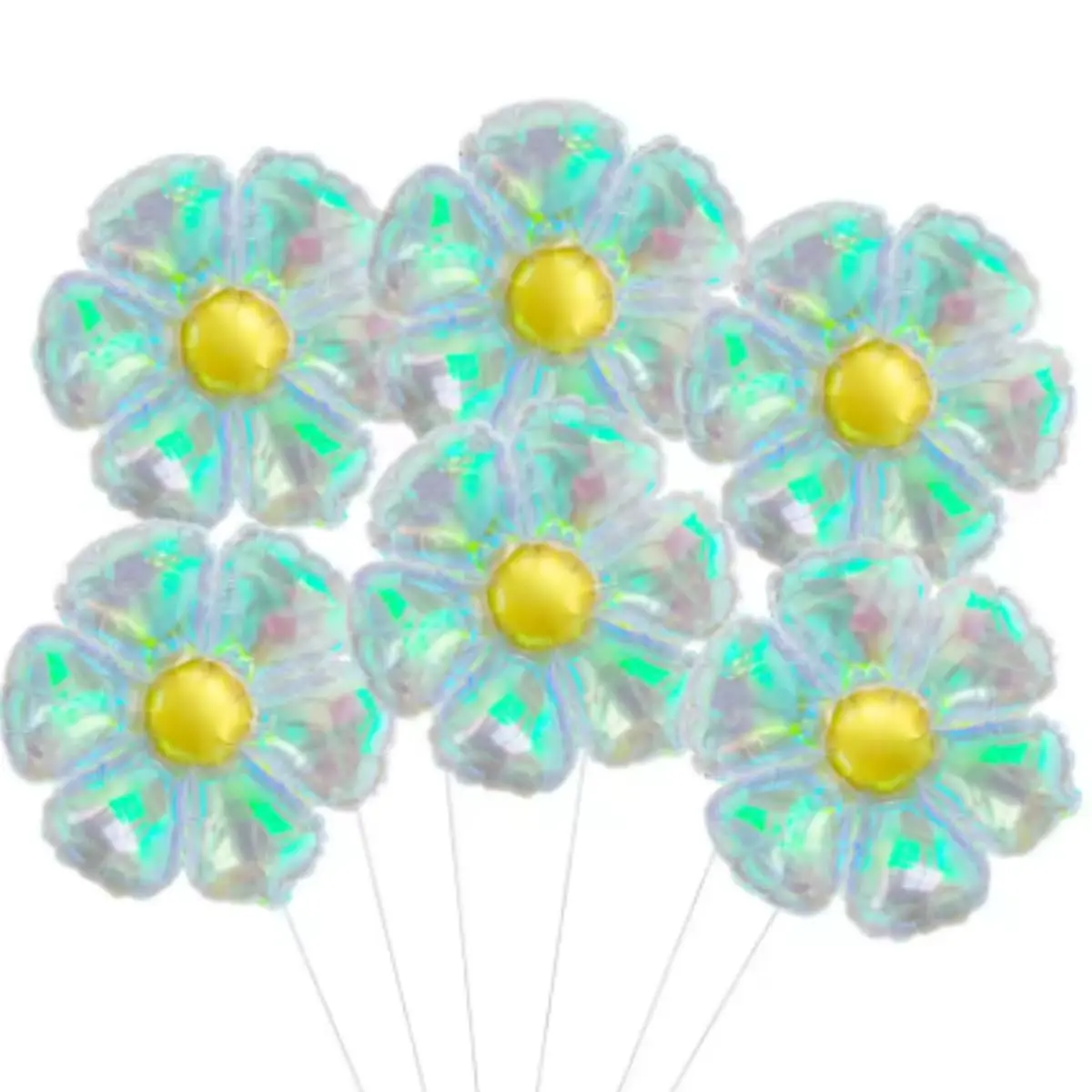 Kit 5 Balões Flor Margarida Furta-Cor Nacarado 18 Pol Decoração Festas | Fácil de inflar com ar ou bomba manual - 1