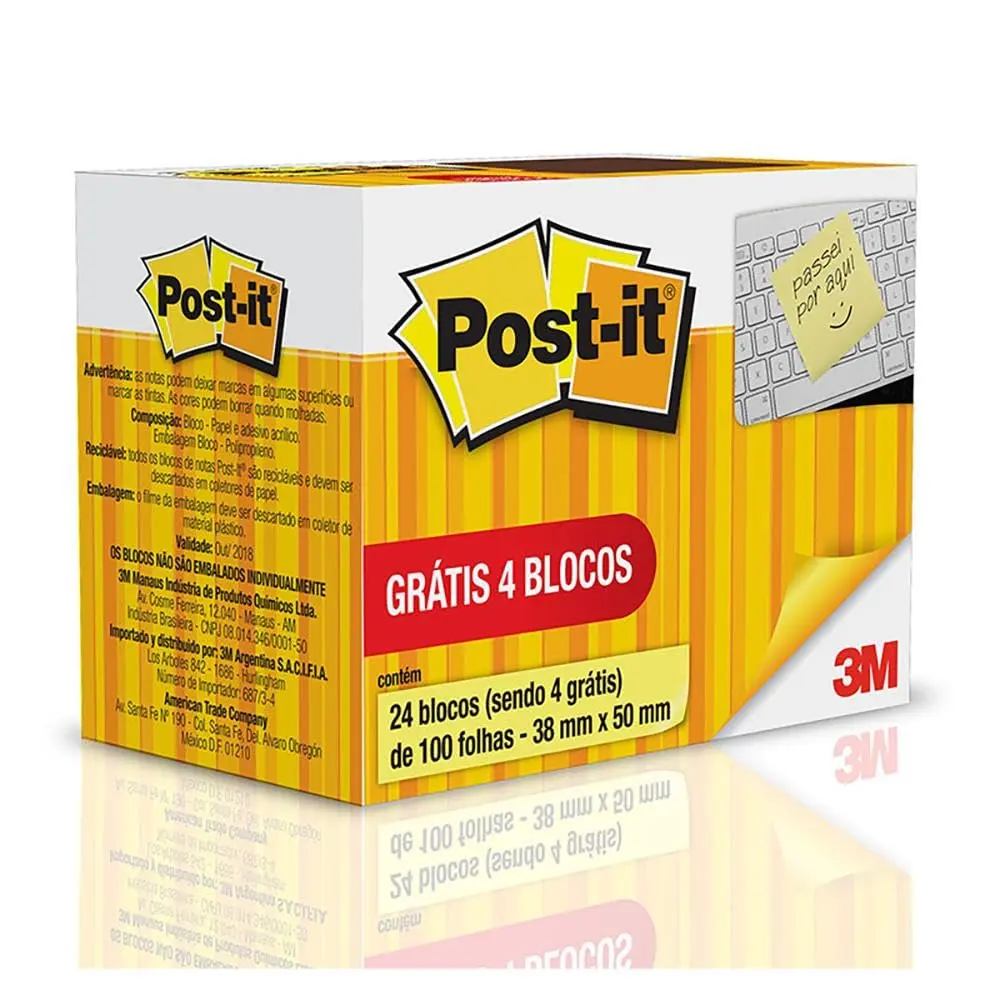 POST-IT 3M Bloco de Notas Adesivas Amarelo 100 Folhas 24 Unidades | 38 mm x 50 mm, Adesão Excelente, Ideais para Anotações e Recados em Superfícies Verticais, Como Paredes, Portas, Janelas - 1