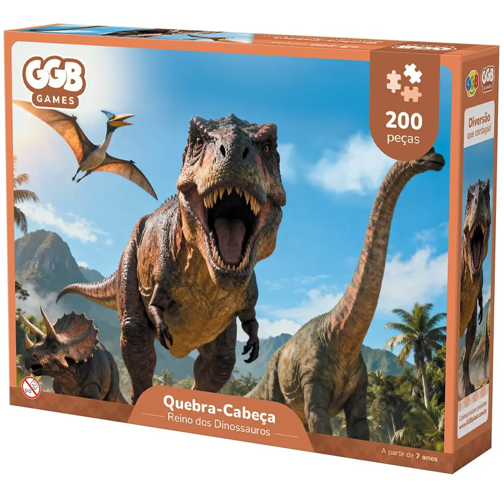 GGB Quebra-Cabeça Infantil Reino dos Dinossauros 200 peças