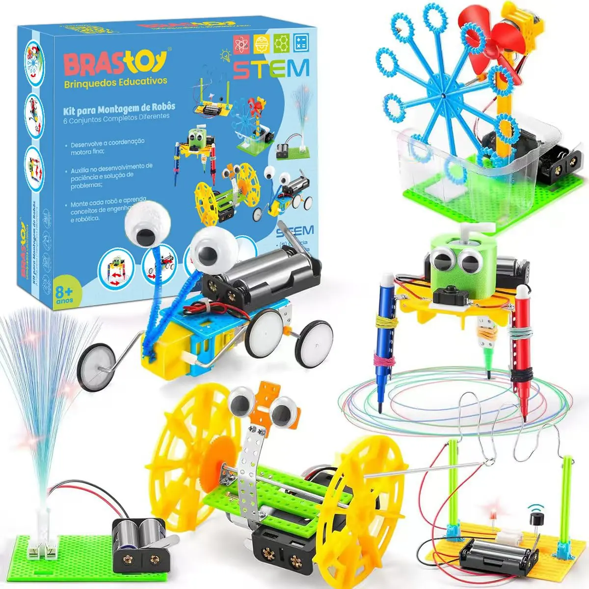 Brastoy Ciência STEM Educativos Brinquedos Infantil Blocos Montar Construção de Robôs Experimentos Projetos de Engenharia (6 em 1)