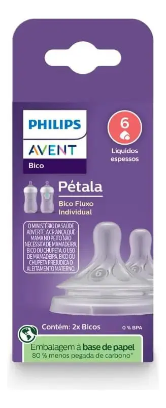Bico Mamadeira Avent Pétala- 6m+ 2 Unidades para Líquido Espesso (fluxo 6), pacote com 2, SCY966/02