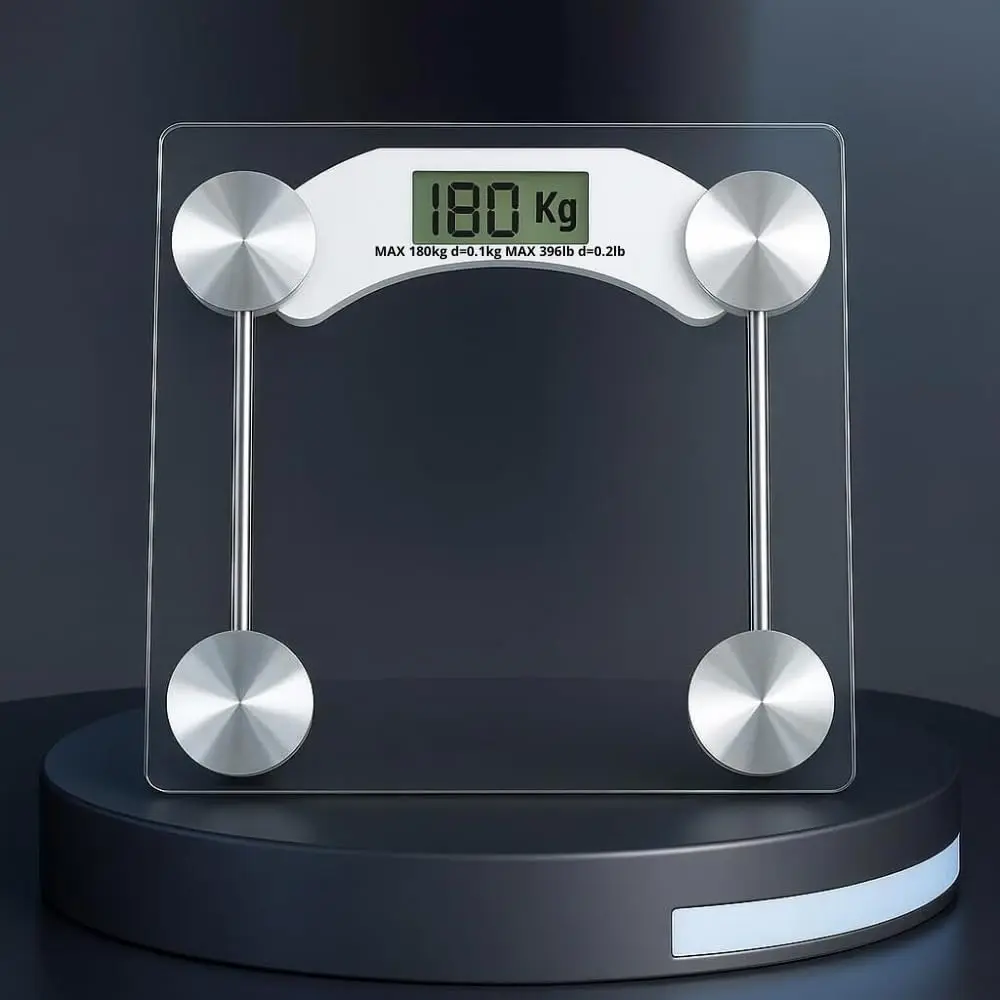 Balança Corporal Premium Digital de Vidro Temperado Transparente até 180kg Display Automática Precisa Fitness Saúde Academia Banheiro Casa Pesagem Inteligente Peso Leve Moderna Inteligente Eficiente