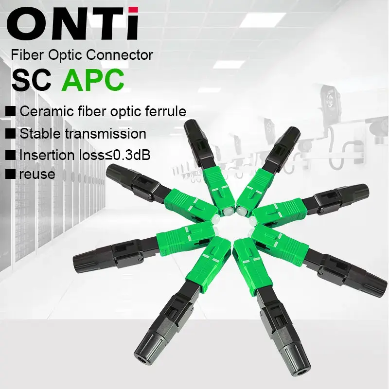 ONTi 50-400pcs SC APC Fibra Óptica Conector Rápido Adaptador de Fibra Óptica de Modo Único FTTH Fibra Conector Rápido Montagem de Campo