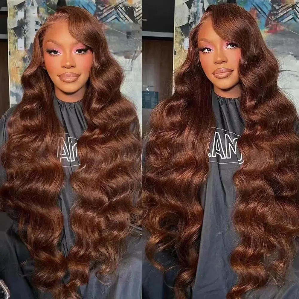 Hd 200% 30 36 polegadas chocolate marrom onda do corpo 13x6 frente do laço perucas de cabelo humano 13x4 peruca frontal do laço peruca de cabelo remy brasileiro - 1