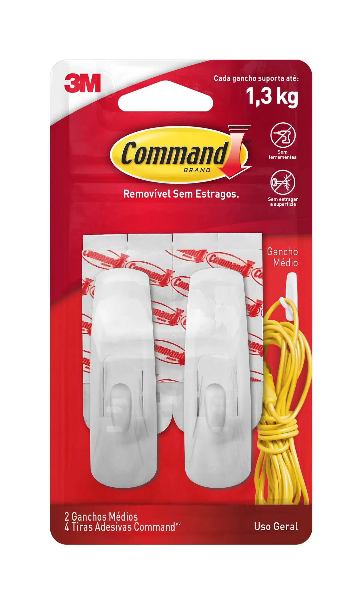 COMMAND 3M Gancho Removível Adesivo Médio Branco 2 Unidades | Suporta Até 1,3 kg, Sem Furos ou Pregos na Parede, Ideal para Organizar e Pendurar Objetos, Fácil de Aplicar e Remover