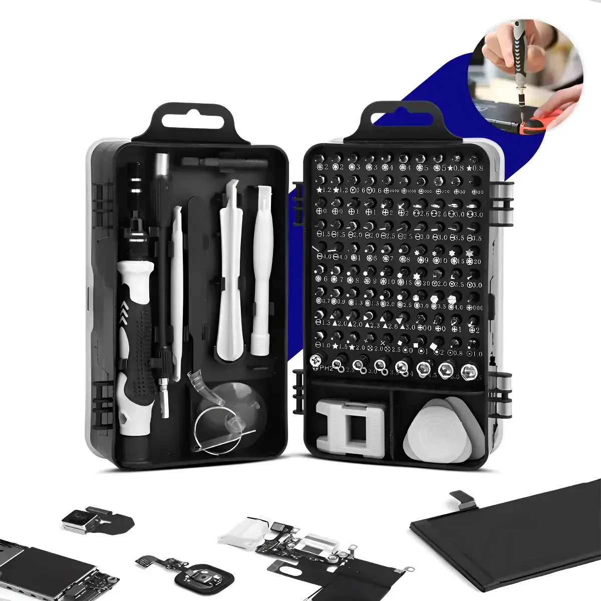 Kit Chave Precisão Profissional 115 Peças Magnético Manutenção Celular Notebook Jogo Compacta Multiuso iPhone Computador Vídeo Game Tablet Philips FendaTorx Y Nixzen