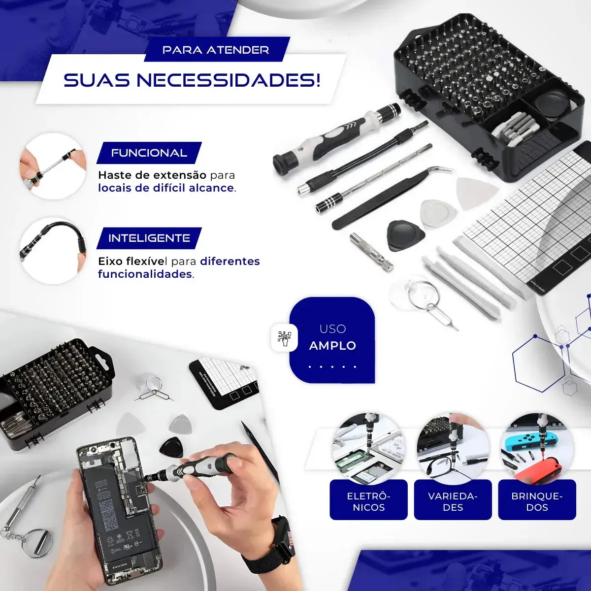 Kit Chave Precisão Profissional 115 Peças Magnético Manutenção Celular Notebook Jogo Compacta Multiuso iPhone Computador Vídeo Game Tablet Philips FendaTorx Y Nixzen thumbnail 3