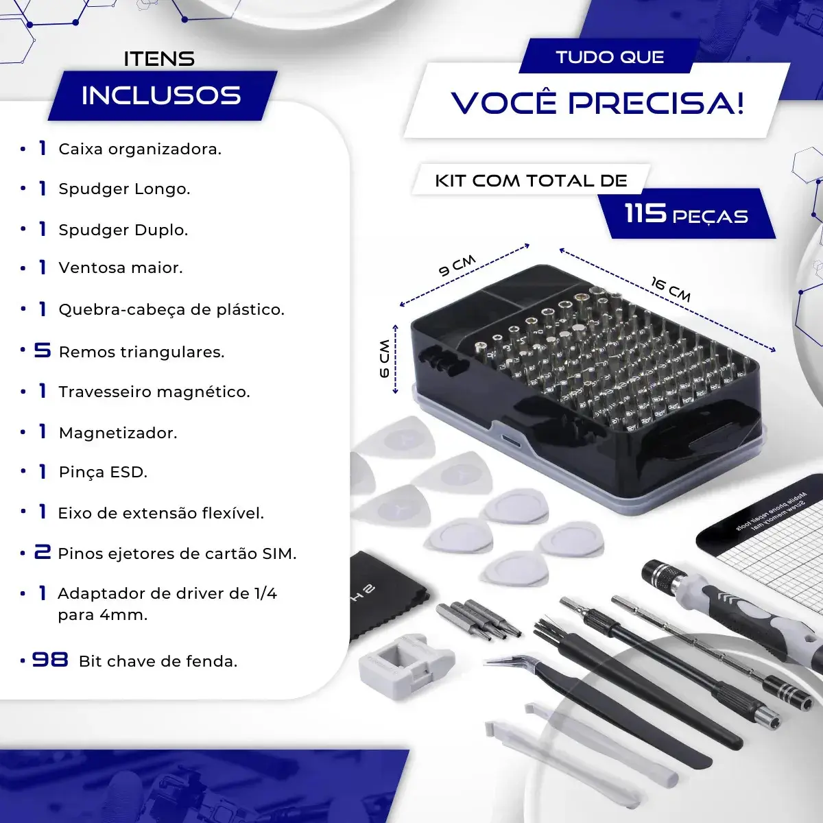 Kit Chave Precisão Profissional 115 Peças Magnético Manutenção Celular Notebook Jogo Compacta Multiuso iPhone Computador Vídeo Game Tablet Philips FendaTorx Y Nixzen thumbnail 5