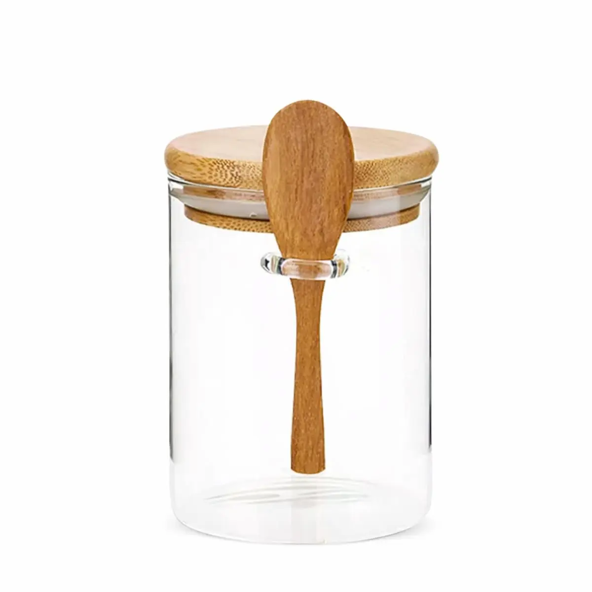 Pote De Vidro Hermético Com Tampa E Colher De Bambu 450Ml Linha Premium