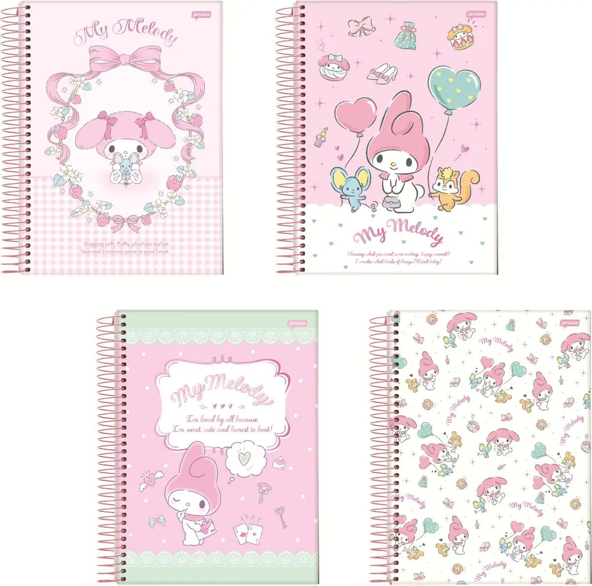 Kit de Cadernos, Jandaia, 1 Matéria, Capa Dura, My Melody, 80 Folhas, Pacote com 4
