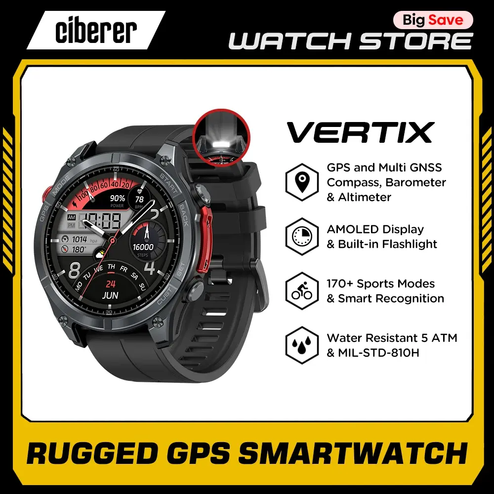 Novo ciberer vertix stratos 4 gps relógio inteligente 1.43 display amoled bússola embutida lanterna 170 + modos esportivos 5 atm smartwatch