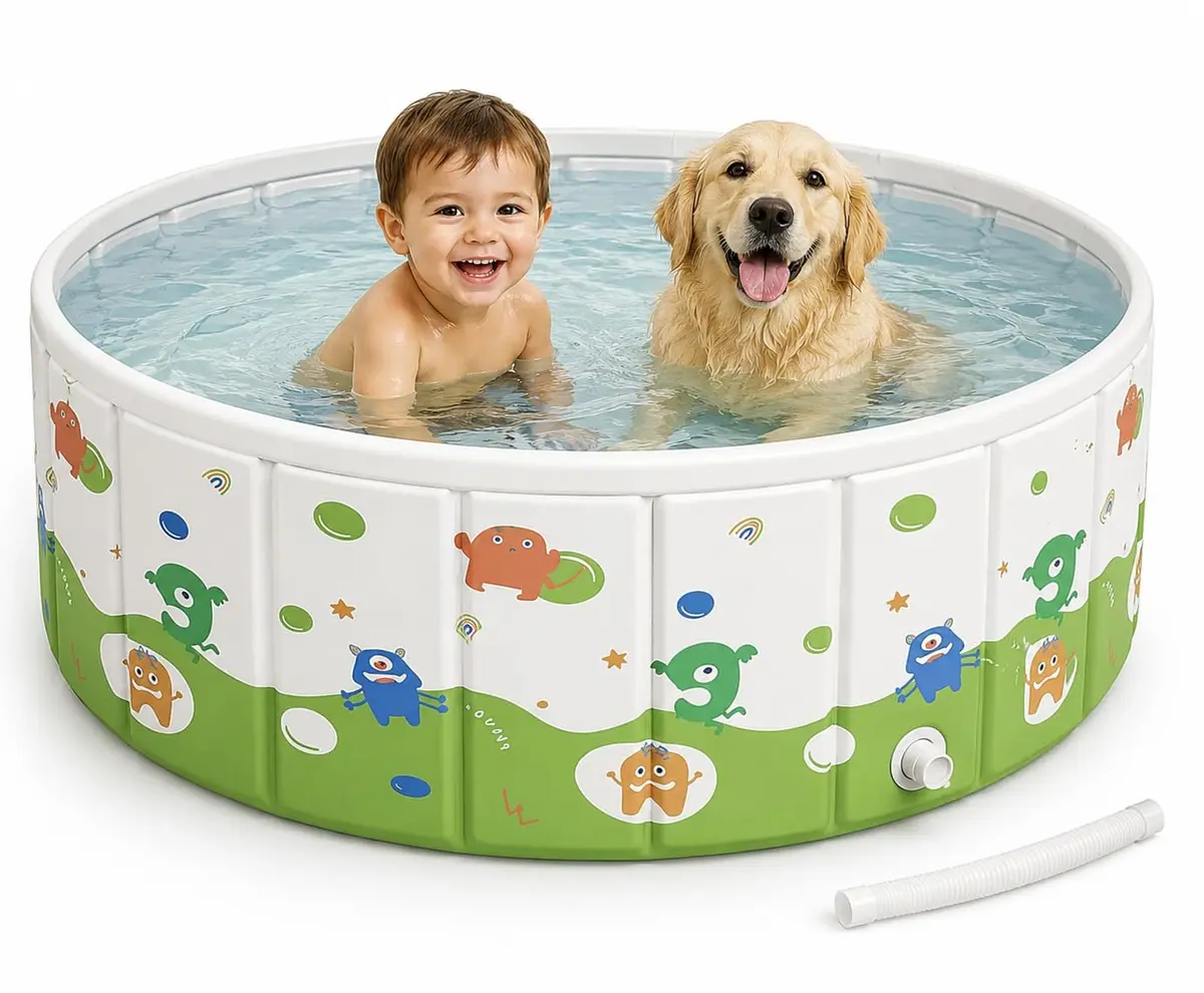 Piscina Dobrável Redonda Não Inflável 90x45 cm com Dreno e Tubo de Saída de Água, Piscina Portátil para Áreas Internas e Externas, Compacta, Fácil Montagem e Armazenamento