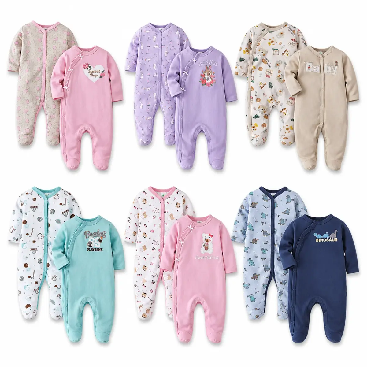 Kit 2 Macacões Bebê com Pezinho Manga Longa Roupa Infantil 60% Algodão 40% Poliéster 3M-9M