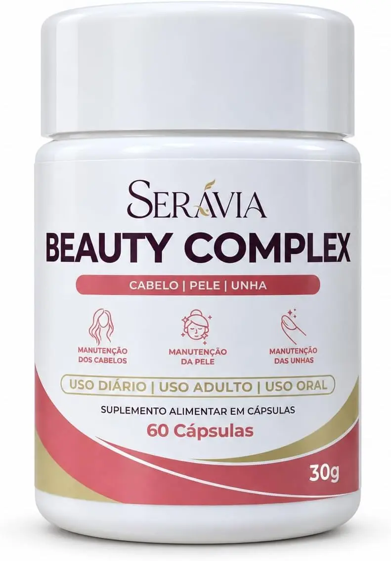 Serávia Beauty Complex Biotina Complexo B Cabelo Pele Unhas | Biotina 45mcg, 8 Vitaminas B, 60 Cápsulas, 30 Porções, Sem Glúten