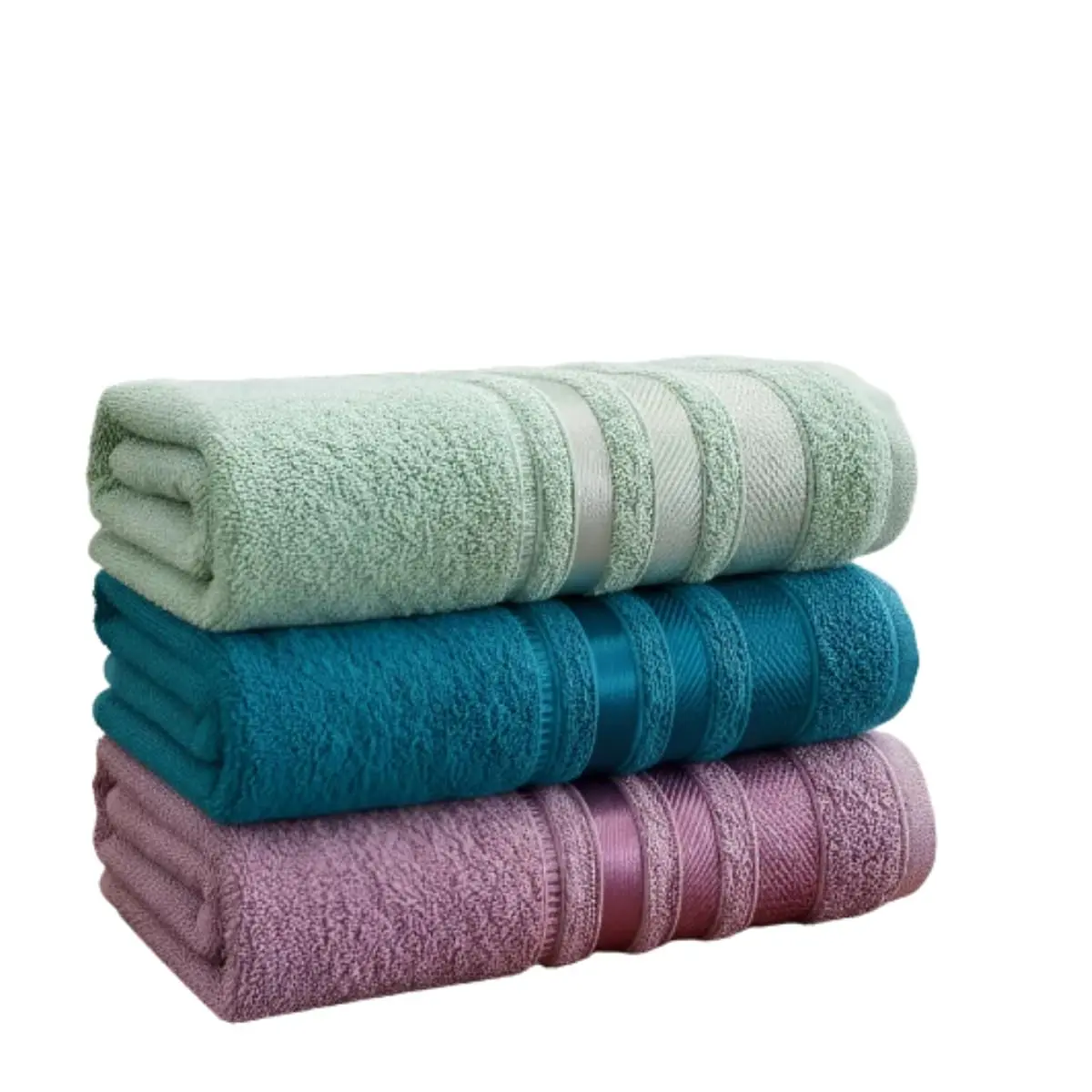 Kit C/ 3 Toalhas De Banho Marselha 100% Algodão Alta Absorção - 70cm x 140cm (Verde - Azul - Açai)