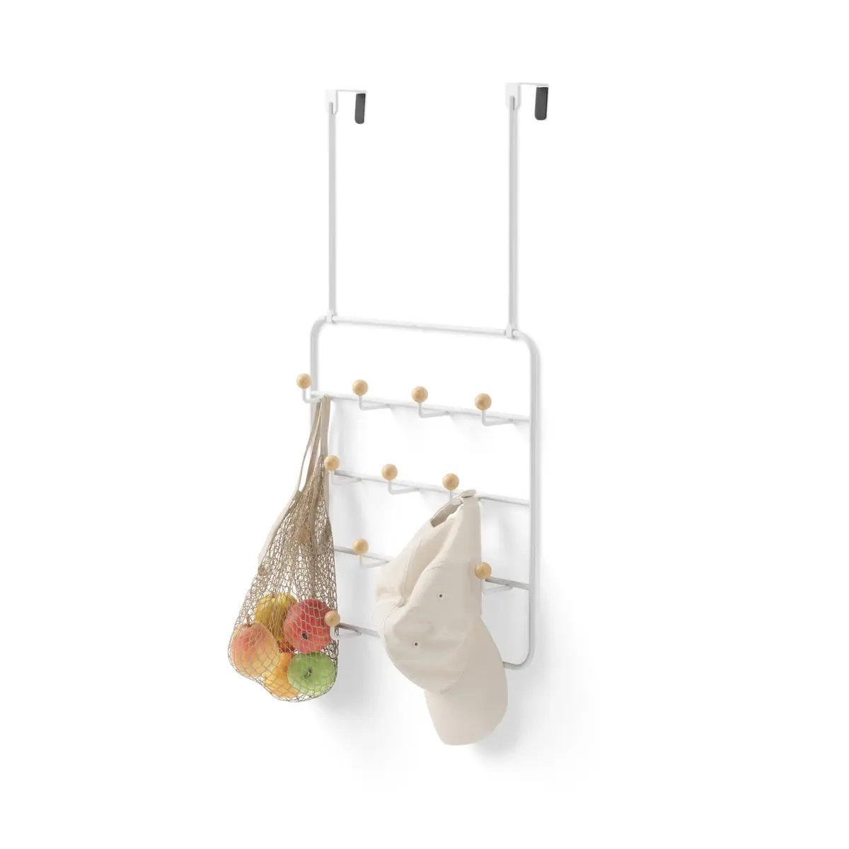 Umbra Estique Cabide sobre a Porta e Organizador Multiuso, Para Casacos, Bolsas, Chapéus e Mais, Branco/Natural