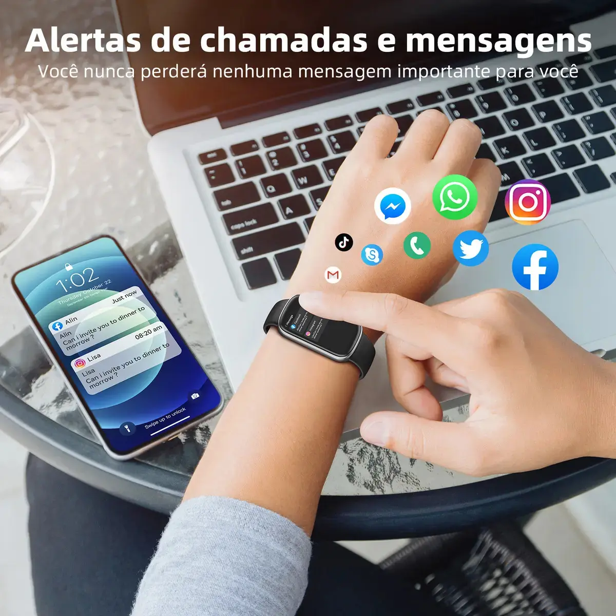 Relógio Inteligente Smart Band Sports E À Prova De Água Caixa Preto thumbnail 2