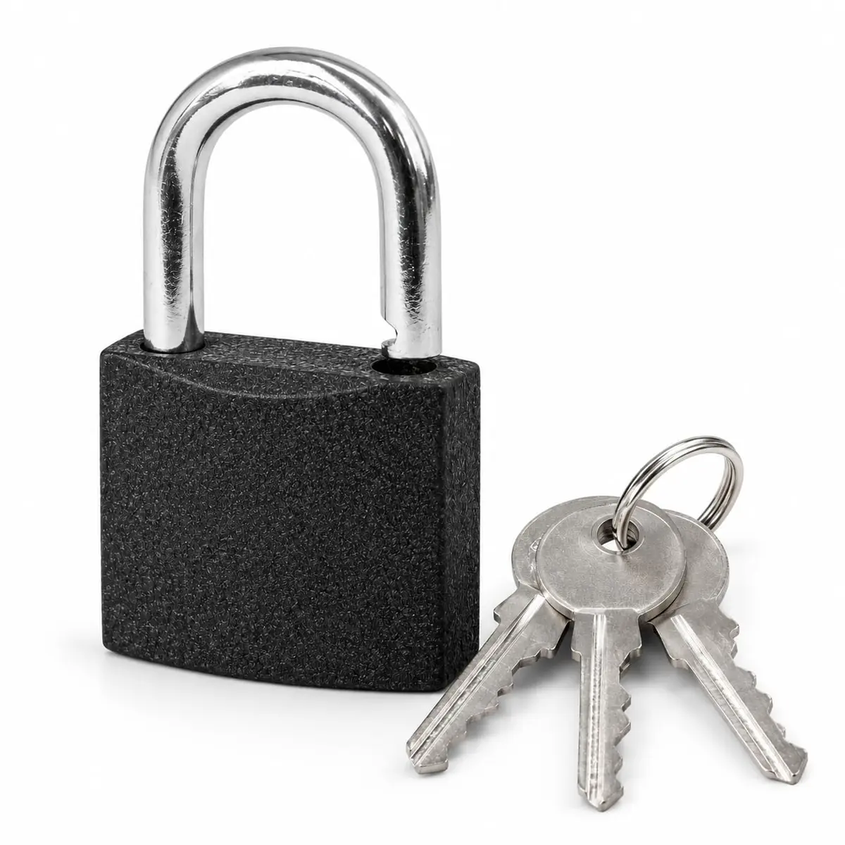 Cadeado de Aço Inox 32mm com 3 Chaves Haste Curta Preto Antiarrombamento, Alta Resistência e Segurança Compacta para Armário, Mala, Mochila