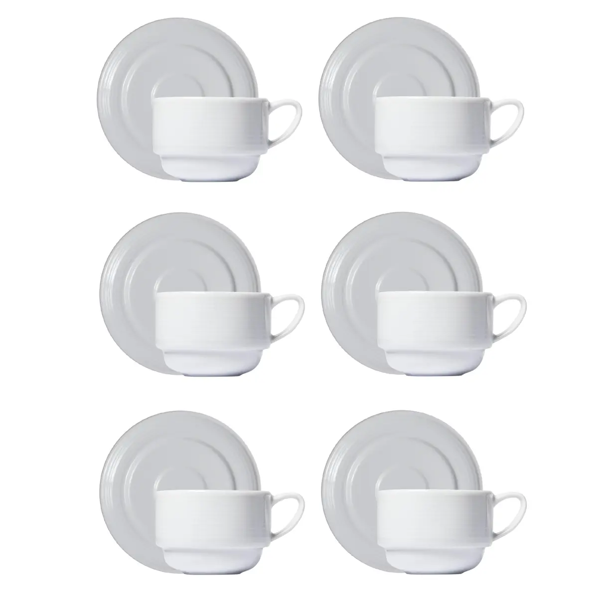 Conjunto de xícara e pires para chá, Germer, 240ml, 12 unidades, Branco | Modelo Laguna de formato ergonômico com apoio para biscoitos e açúcar, vai à lava-louças