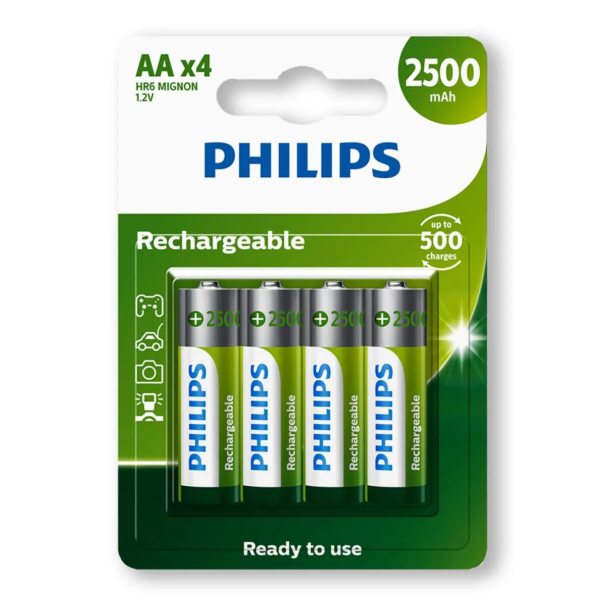 Pilha Recarregavel Philips Aa De 2500Mah 4 Unidades 1.2V