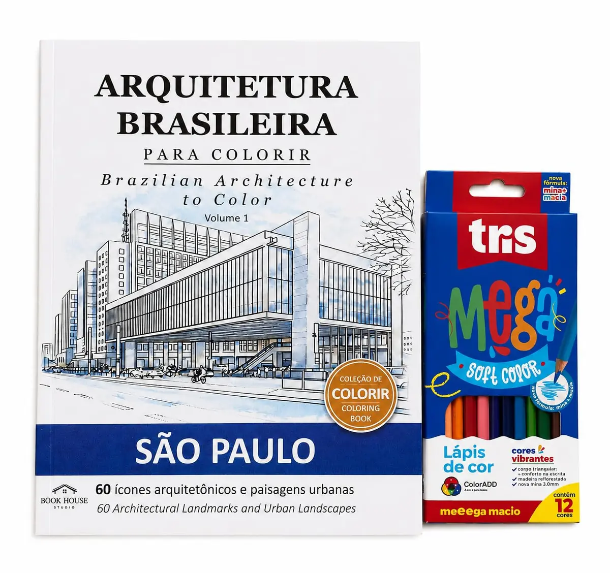 Kit - Coleção Arquitetura Brasileira para Colorir | Kit: 1 Livro + 1 Caixa de Lápis de Cor